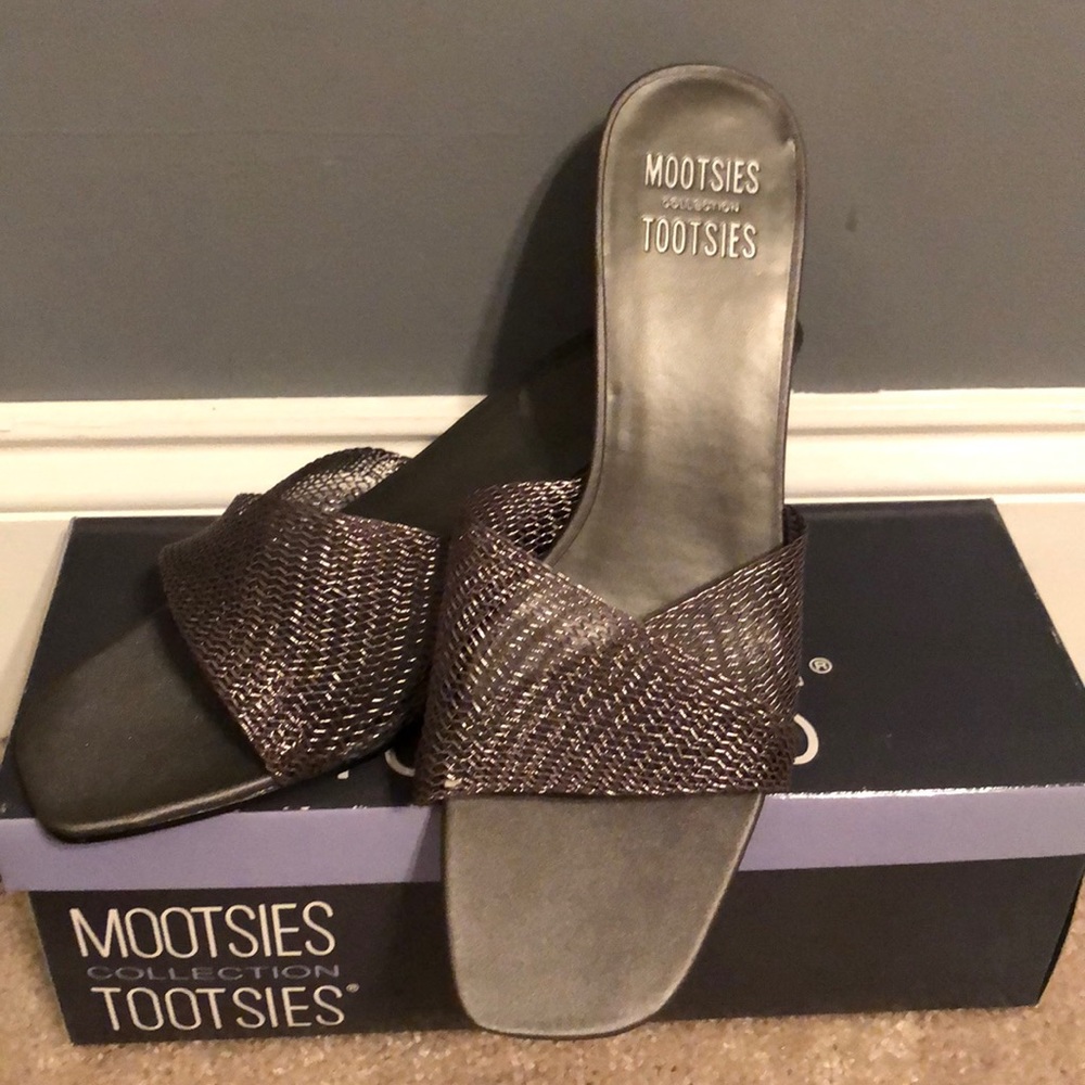 Pewter low heel sandals